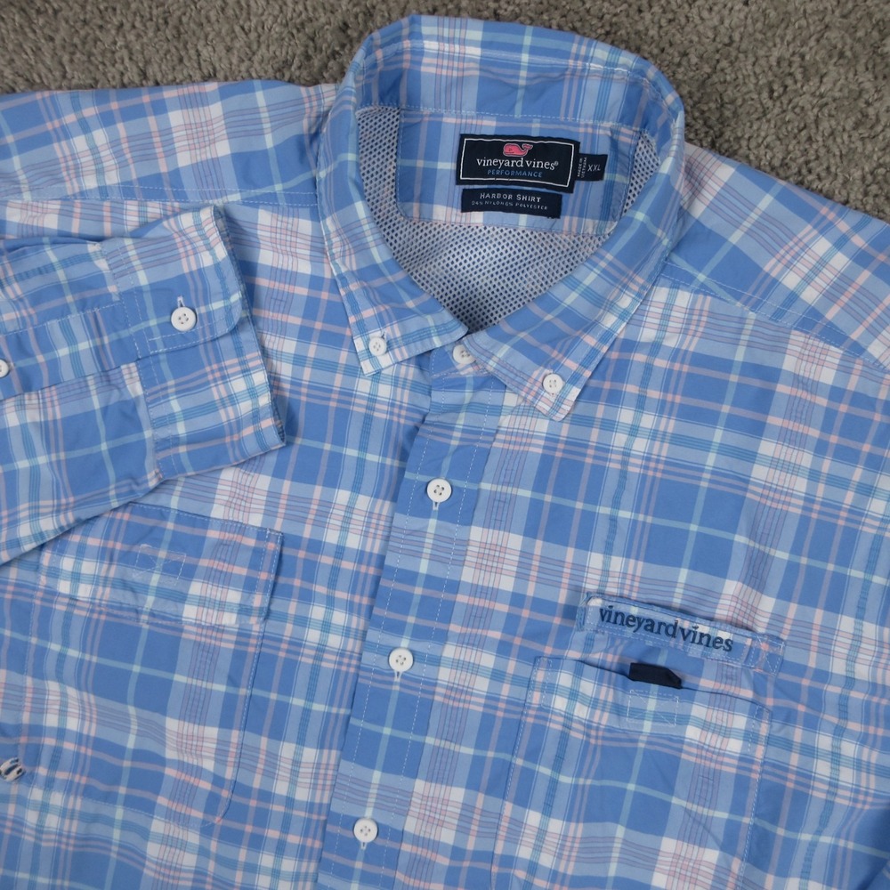 Vineyard Vines Shirt Mens 2XL Blue Plaid Harbor Performance Fishing Button Up